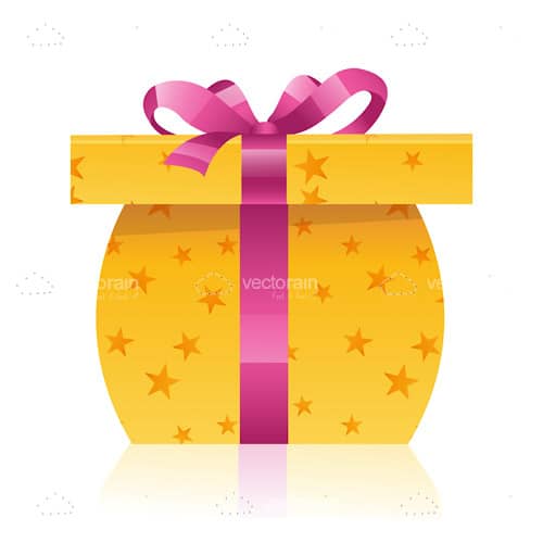 Yellow Gift Box with Stars and Purple Bow